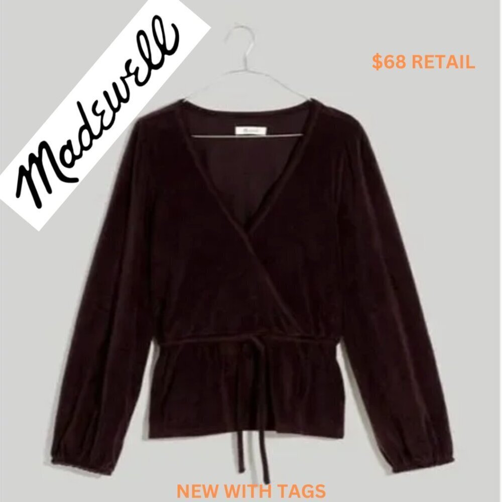 NWT Madewell Women's Brown Corduroy Tie-Front V-Neck Blouse Size‎ S